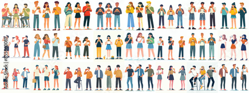 vector set of people eating burgers in flat design style