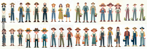 vector set of standing farmers with flat design style