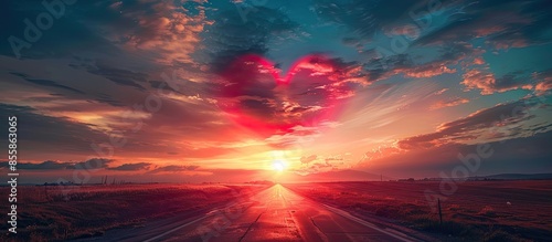 Red heart shaped sky at sun...