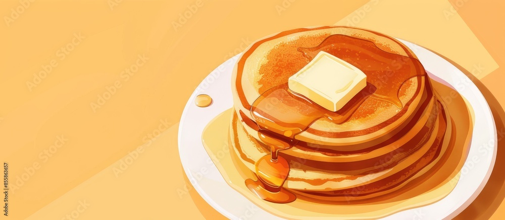 Pancakes with butter and syrup pastel background Isolated. with copy space image. Place for adding text or design Pancakes with butter and syrup pastel background Isolated. with copy space image. Place for adding text or design