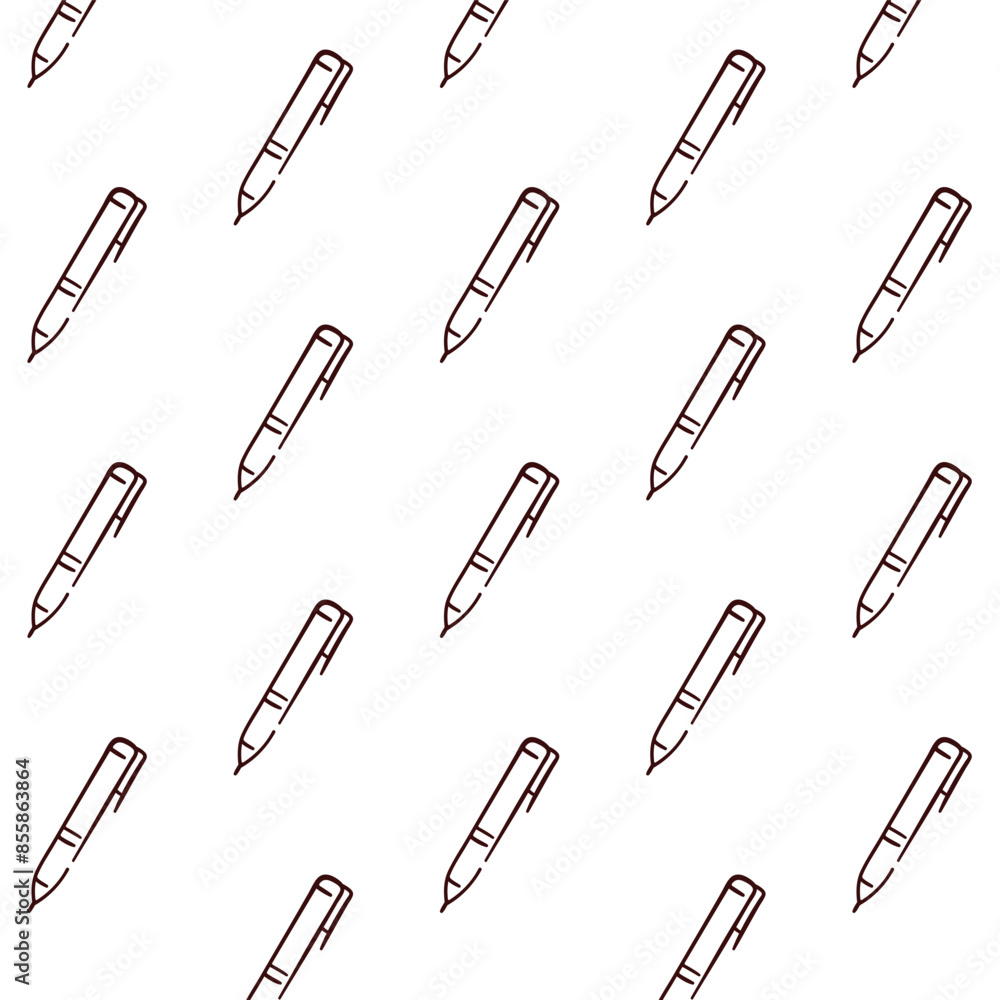 Pen seamless pattern in simple doodle style. Hand drawn wallpaper design for school. Vector illustration on a white background. Pen seamless pattern in simple doodle style. Hand drawn wallpaper design for school. Vector illustration on a white background.