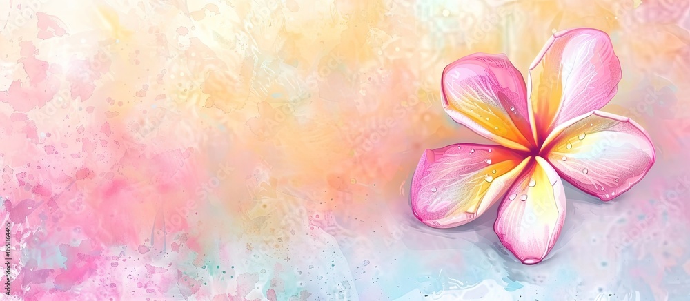 Obraz premium Watercolor bright Plumeria isolated on a pastel background. with copy space image. Place for adding text or design