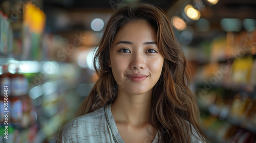 Wallpaper Mural Beautiful Vietnamese Woman Shopping in Supermarket Grocery Torontodigital.ca