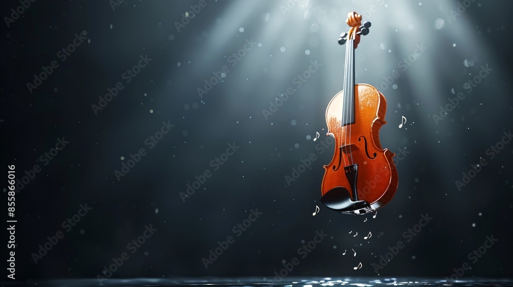 Fototapeta premium Floating violin with musical notes