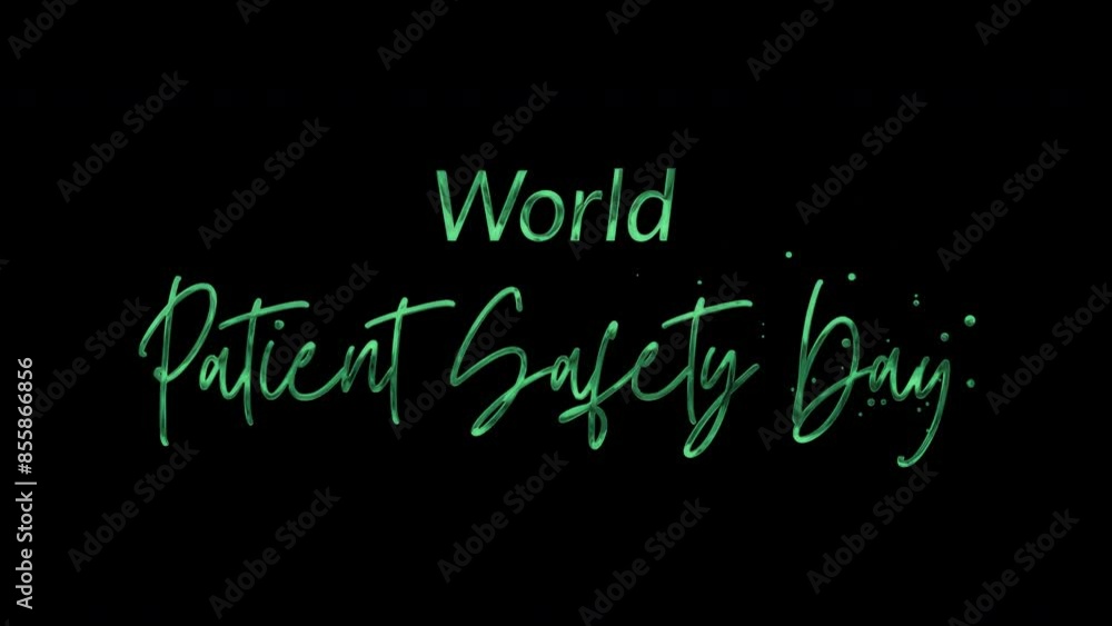 Elegant 4K World Patient Safety Day text animation with green ink droplets forming flowing calligraphy. Glowing effect, transparent background, perfect for awareness campaigns.
Elegant 4K World Patient Safety Day text animation with green ink droplets forming flowing calligraphy. Glowing effect, transparent background, perfect for awareness campaigns.