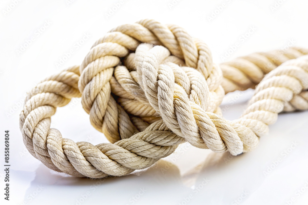 Twisted, Jute ropeб haphazardly folded on white background Twisted, Jute ropeб haphazardly folded on white background
