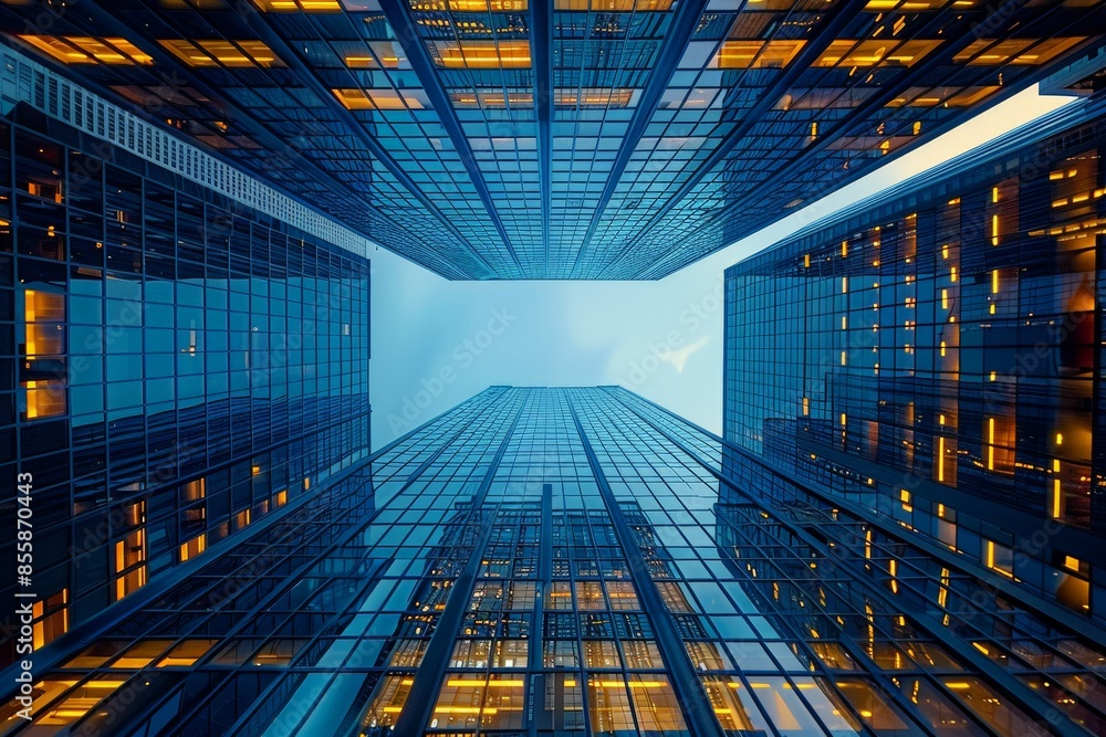 Obraz premium Looking Up at Modern Skyscrapers in City