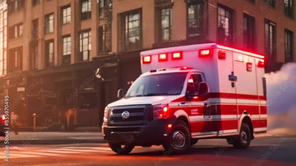 ambulance with siren on ambulance with siren on