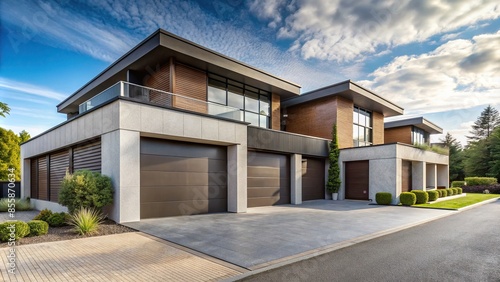 Modern house with three garages and concrete driveway, modern, house, garage, concrete, driveway, spacious © joompon
