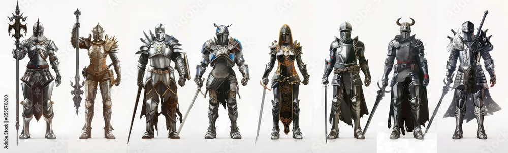 Medieval knights posing with swords and armor Medieval knights posing with swords and armor
