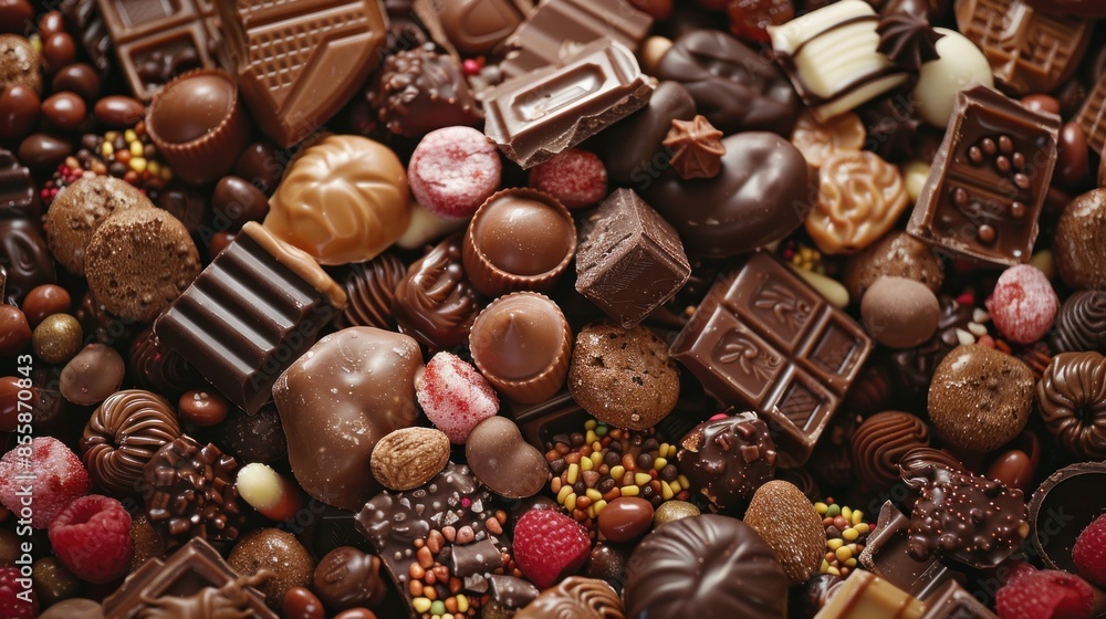 Chocolate candy background, assorted sweetness and various dessert wide angle lens Chocolate candy background, assorted sweetness and various dessert wide angle lens