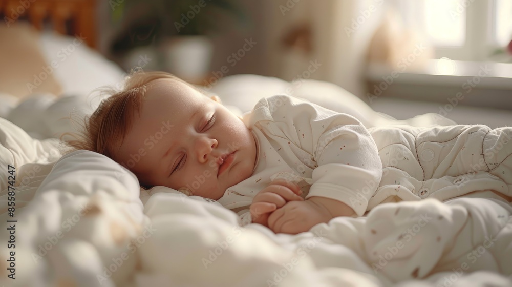 Little Newborn Sleeping over His White Bed Little Newborn Sleeping over His White Bed
