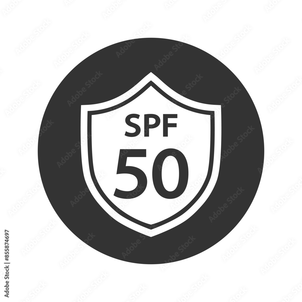 Sun protection SPF 50 simple flat icon vector. SPF 50 icon. Shield icon Sun protection SPF 50 simple flat icon vector. SPF 50 icon. Shield icon
