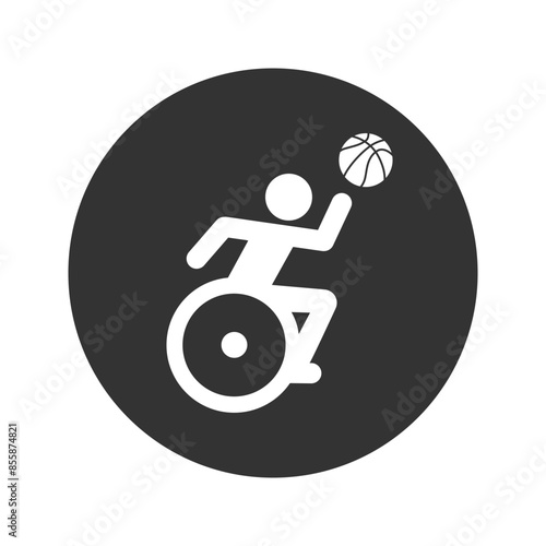 Wheelchair athlete playing basketball flat vector icon for sports apps and websites