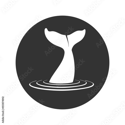 Whale tail graphic icon. Whale tail sign in the circle isolated on white background. Sea life symbol. Vector illustration