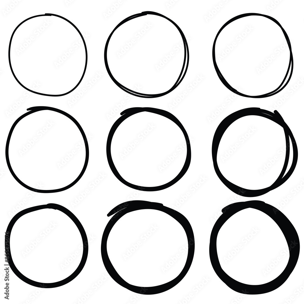 Hand drawn set of circles on a white background. Hand drawn set of circles on a white background.