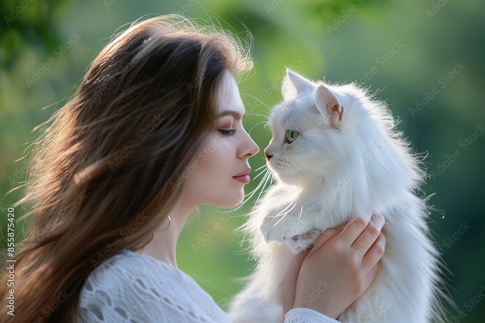 Young woman holding in hand her ginger cat outdoors. Pretty girl holding cat with big eyes. Female owner bonding a cat. Positive human emotions, facial expression, feelings. People and animals in love Young woman holding in hand her ginger cat outdoors. Pretty girl holding cat with big eyes. Female owner bonding a cat. Positive human emotions, facial expression, feelings. People and animals in love