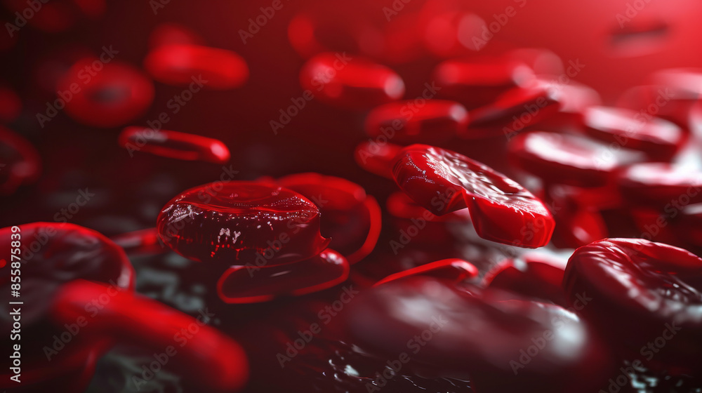 Red blood cells and platelets flowing through a vein, depicted in a 3D abstract background Red blood cells and platelets flowing through a vein, depicted in a 3D abstract background