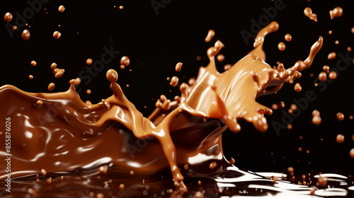 Caramel, milk, chocolate splash on 3D isolated black backgorund