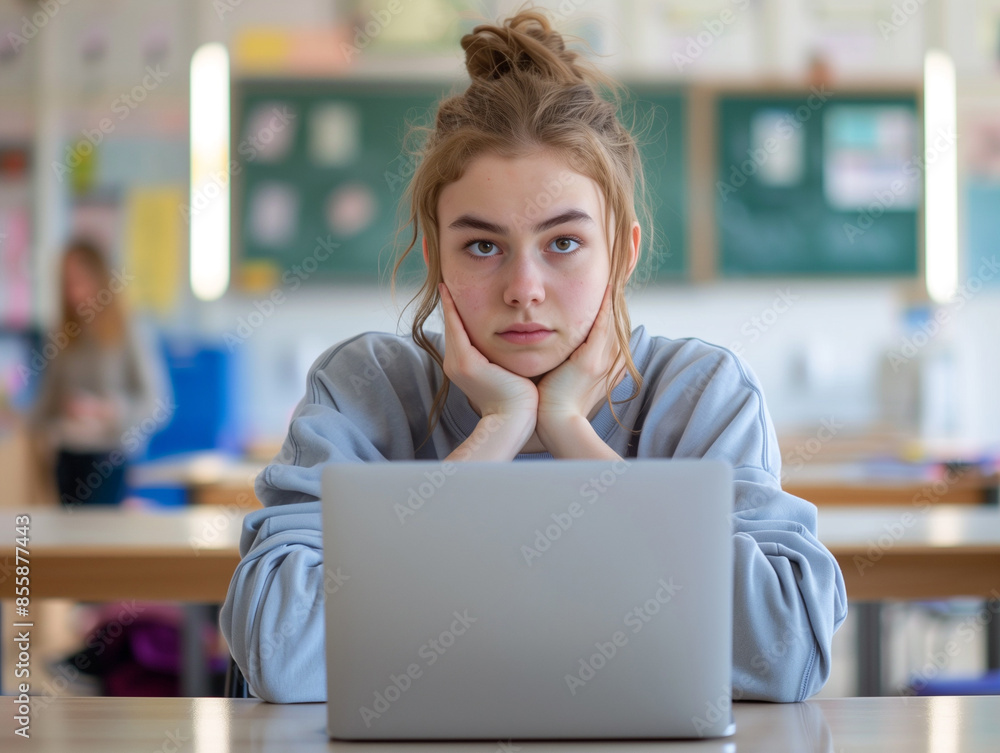 Sad and Troubled Student with a Laptop Computer. Sad and Troubled Student with a Laptop Computer.