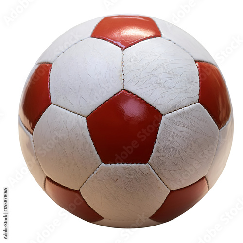 vintage 3D illustration, red and white color, soccer ball isolated on transparent background 
