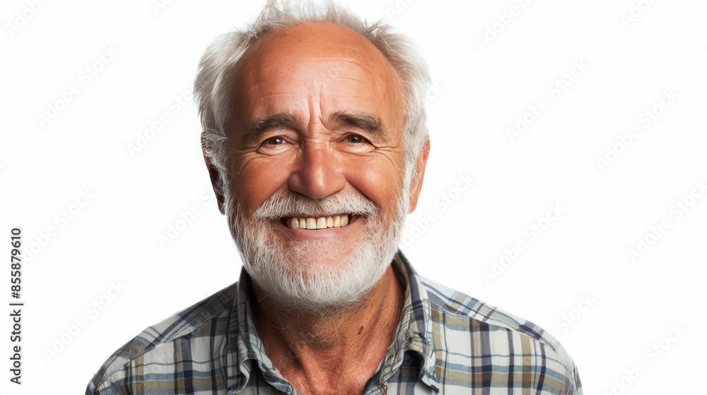 handsome old mature man smiling with clean teeth. for a dental ad isolated on white background wide angle lens handsome old mature man smiling with clean teeth. for a dental ad isolated on white background wide angle lens