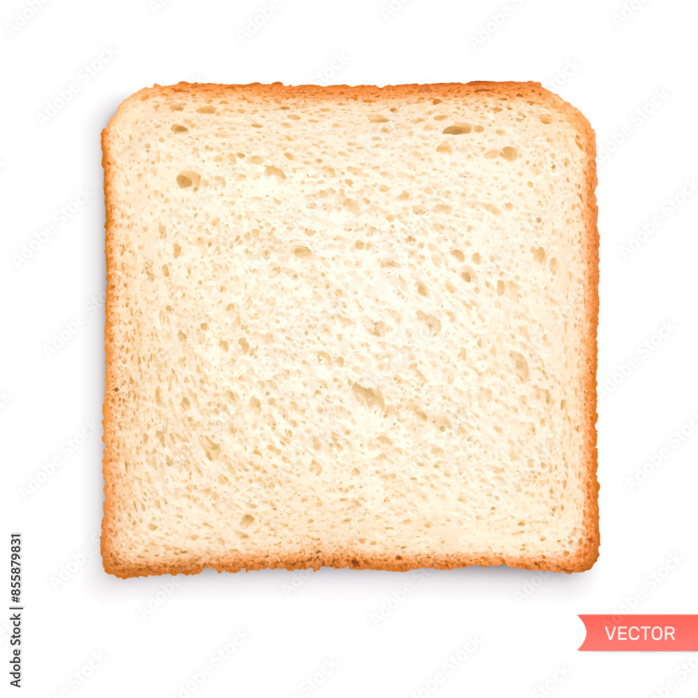 Toast sliced bread realistic composition isolated on white background. Square piece of bread. Top view Toast sliced bread realistic composition isolated on white background. Square piece of bread. Top view