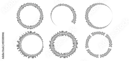 Set of abstract circular equalizer. Sound waves. Radial radio and voice volume symbol. Vector illustrations isolated on white background.