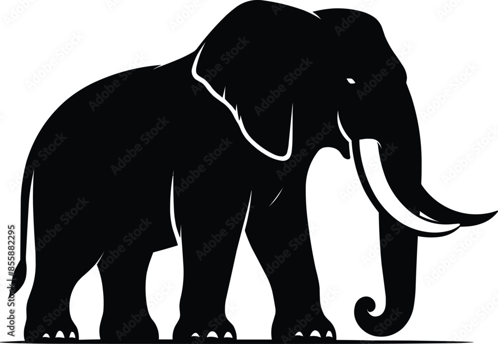 Fototapeta premium Elephant Silhouette isolated on white background Minimalist elephant vector shape icon