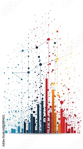 Colorful data visualization chart with bar graphs and connecting lines, representing statistical analysis and business performance. photo