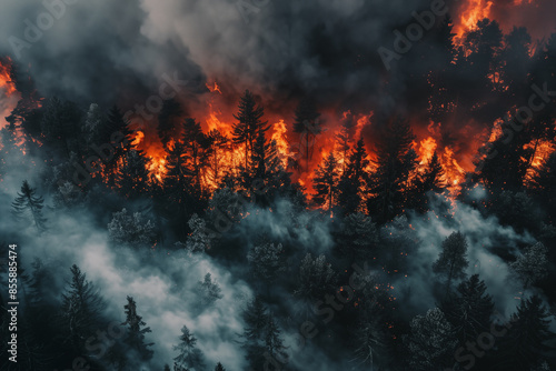 Wallpaper Mural Terrible forest fire. Aerial view. Photo generated using AI Torontodigital.ca