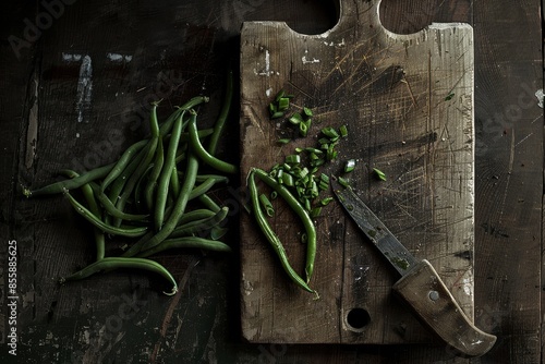 Green beans on a cutting board