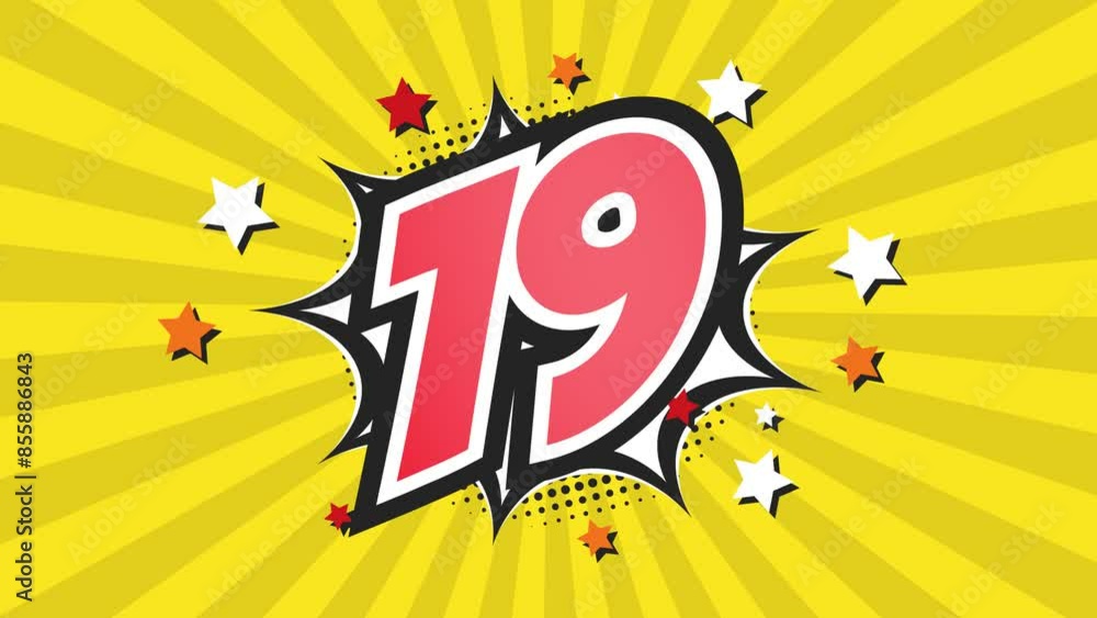Animation of Number 19 - Nineteen - 19th nineteenth Animation of Number 19 - Nineteen - 19th nineteenth