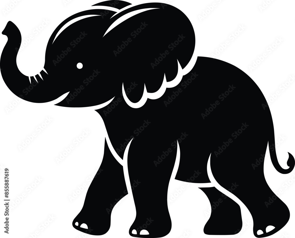 Fototapeta premium Baby Elephant sitting Silhouette isolated on white background Minimalist elephant vector shape icon