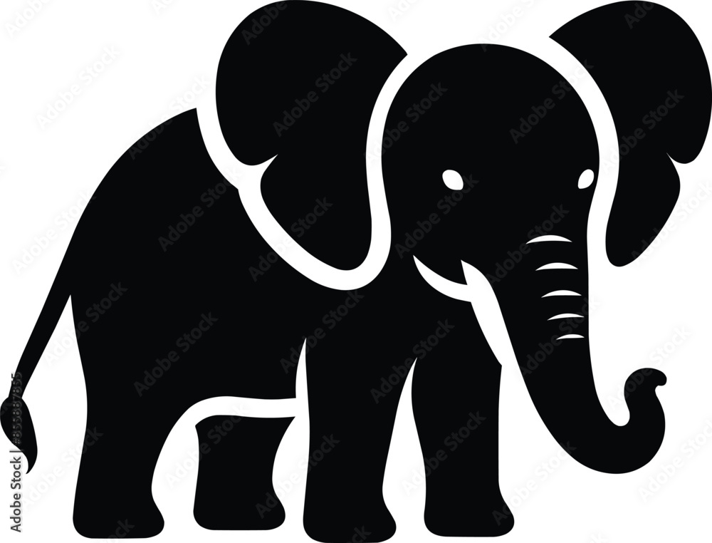 Fototapeta premium Baby Elephant sitting Silhouette isolated on white background Minimalist elephant vector shape icon