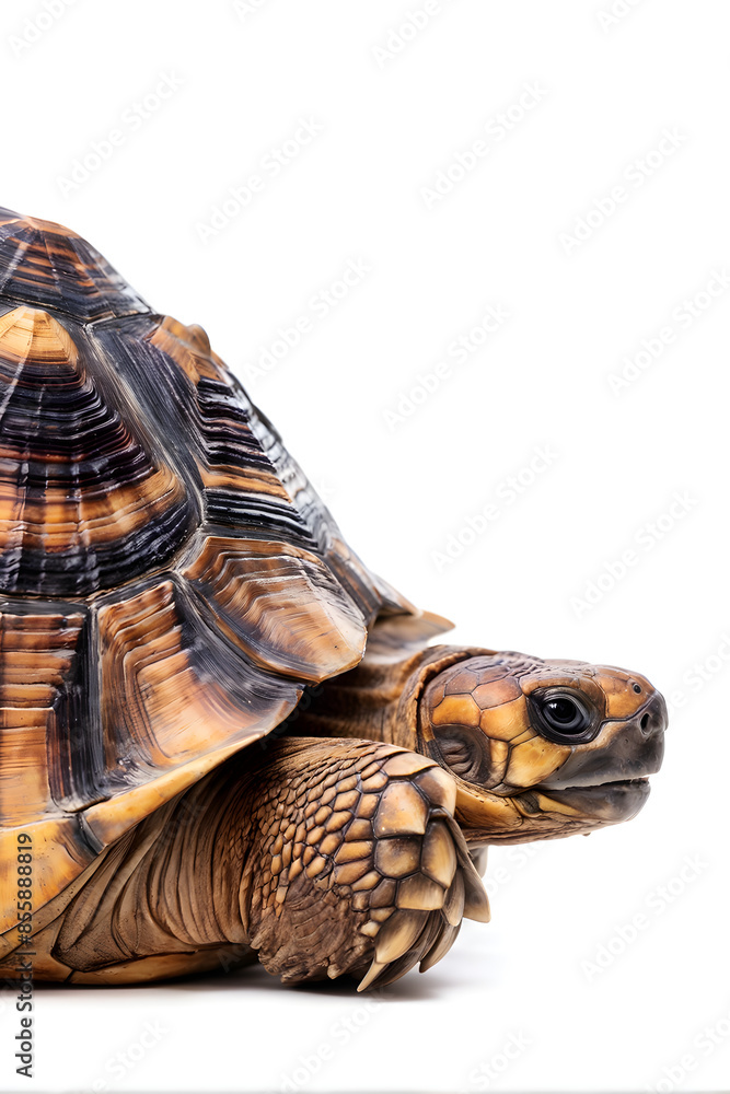 Obraz premium Hermann tortoise turtle d'hermann testudo hermanni isolated white background studio lighting profile view side view entire full whole