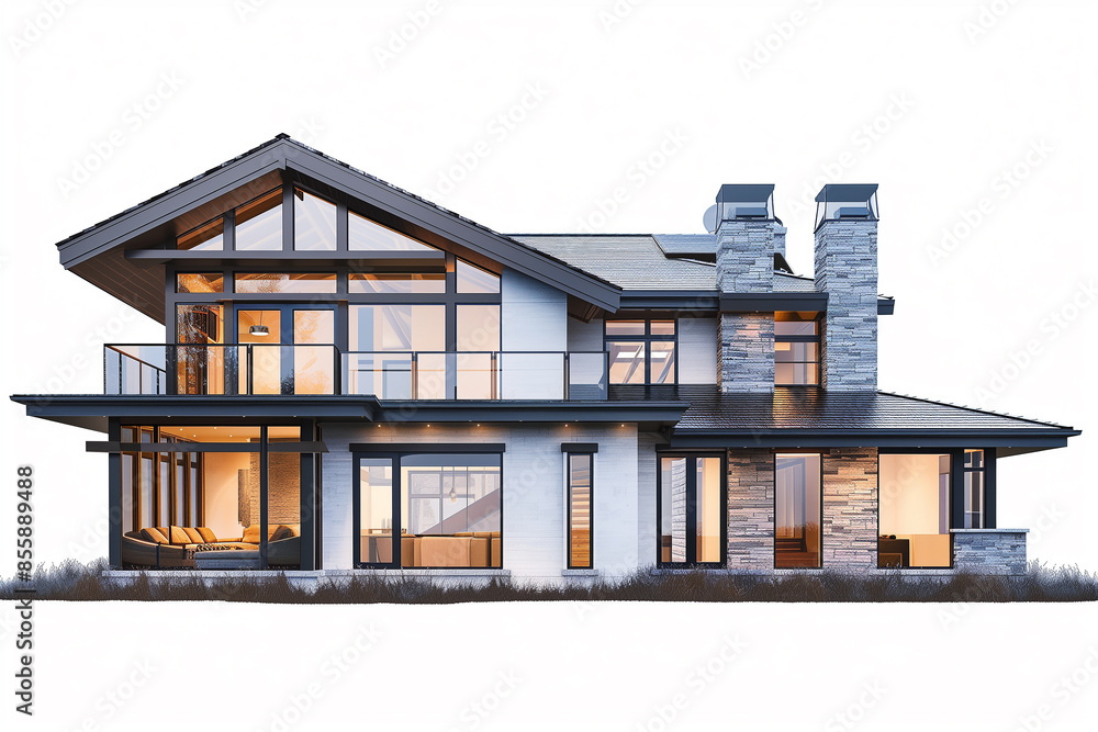 Craftsman home with a mix of materials, angular rooflines, and expansive windows, capturing the essence of modern luxury Craftsman home with a mix of materials, angular rooflines, and expansive windows, capturing the essence of modern luxury