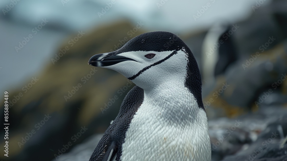 Naklejka premium Close up image of a lone chinstrap penguin