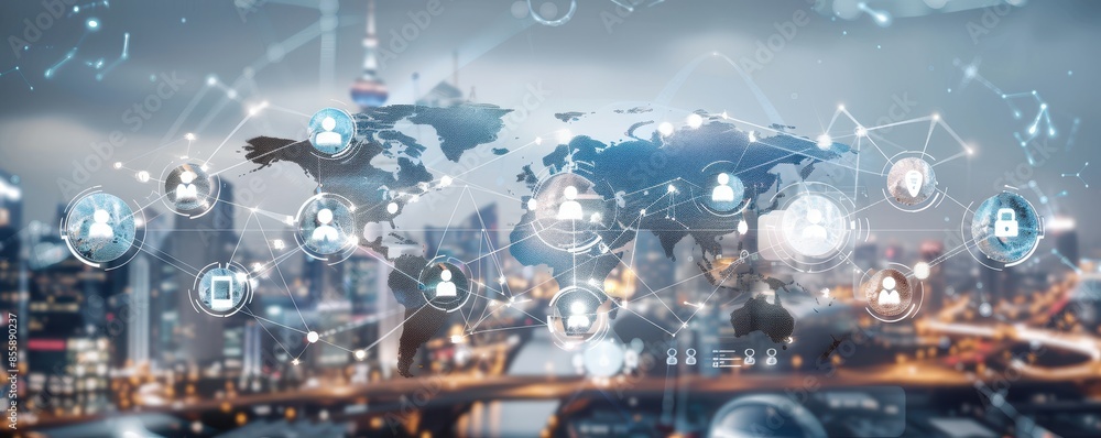 Digital tech and internet drive global business, data, social media, software, teamwork, strategy. Digital tech and internet drive global business, data, social media, software, teamwork, strategy.