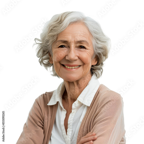 Radiant Senior Woman Smiling Isolated on Transparent Background, Perfect for Positive Aging Campaigns and Senior Lifestyle Portraits