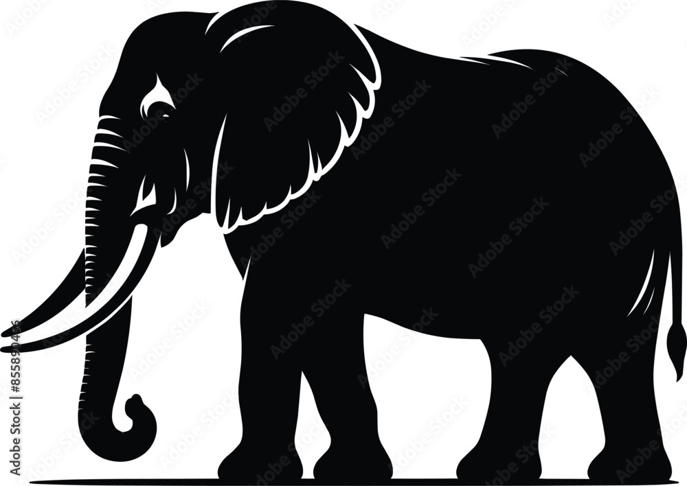 Obraz premium Elephant Silhouette isolated on white background Minimalist elephant vector shape icon