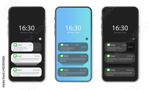 Smartphone with push notification message. Push notification message on a screen phone