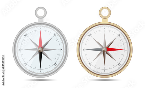 Vintage compass collection in realistic style with shadow