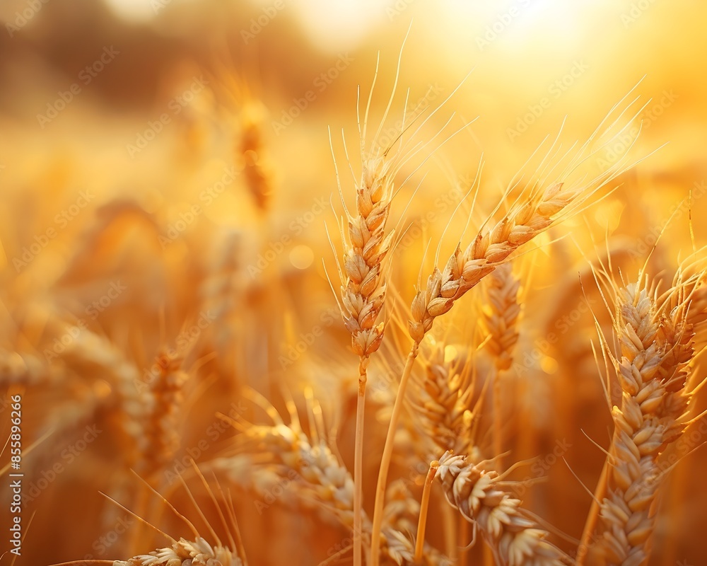 Golden wheat field ready for autumn harvest bathed in warm sunlight Golden wheat field ready for autumn harvest bathed in warm sunlight