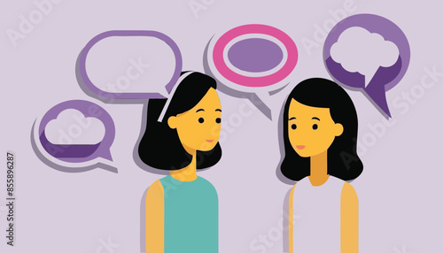 Problem-solving woman analyzing ideas with speech bubbles