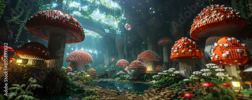 An underground city with giant mushrooms. photo