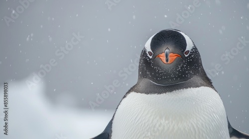 Gentoo penguin in Aticho Harbor Antarctica gazes at the camera photo