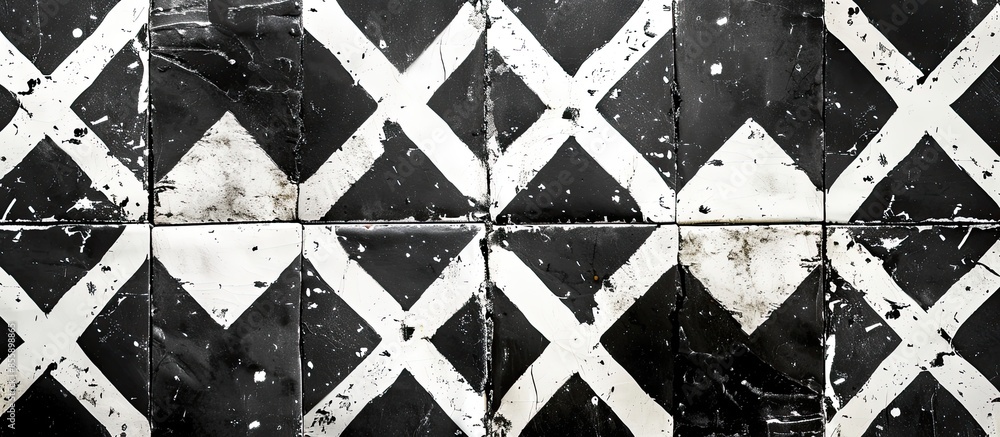 Fototapeta premium Old Ceramic tiles as abstract background - Black and White. Copy space image. Place for adding text and design