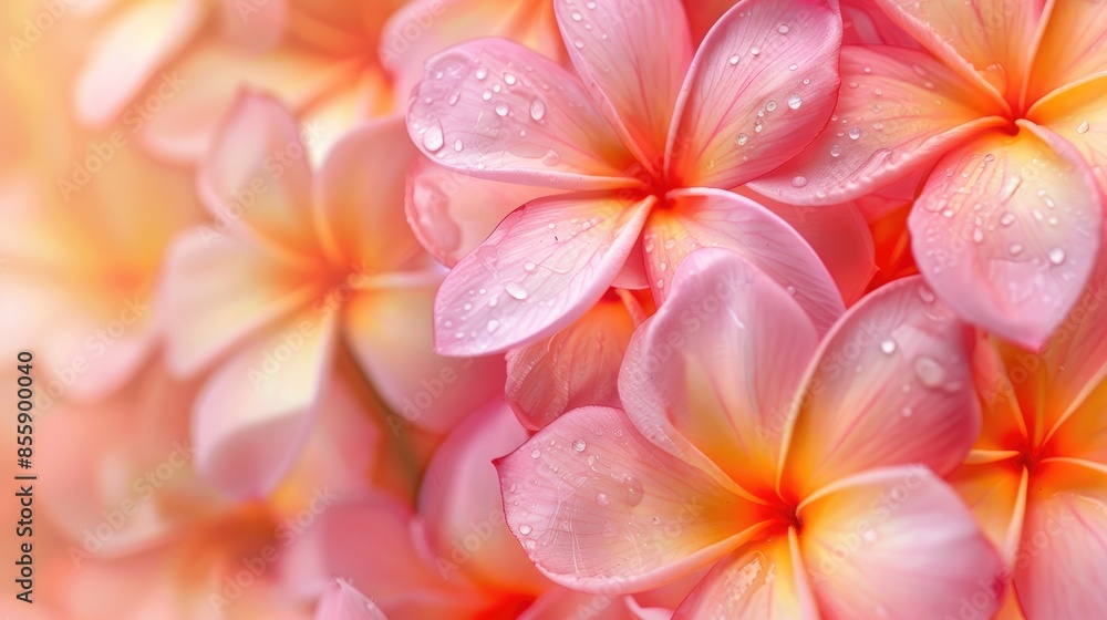 Close up of Frangipani Flowers in Pink and Orange Close up of Frangipani Flowers in Pink and Orange