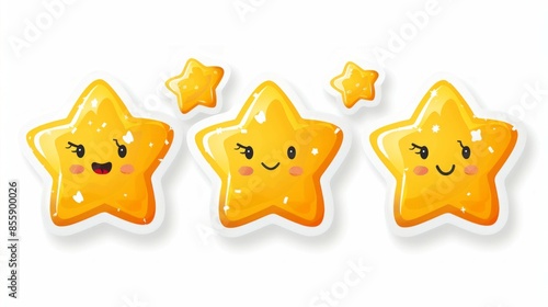 Three Yellow cute stars, smile faceses photo